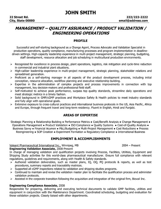 Quality Assurance Manager Resume Template
