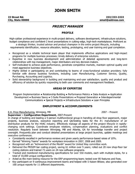 project manager resume template