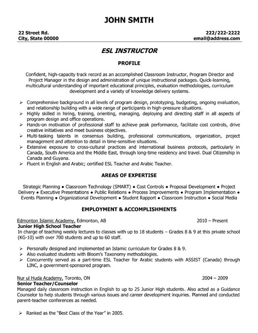 ESL Instructor Resume Template