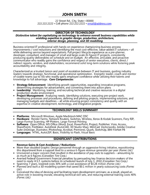 Director of Technology Resume Template Director of Technology Resume Template