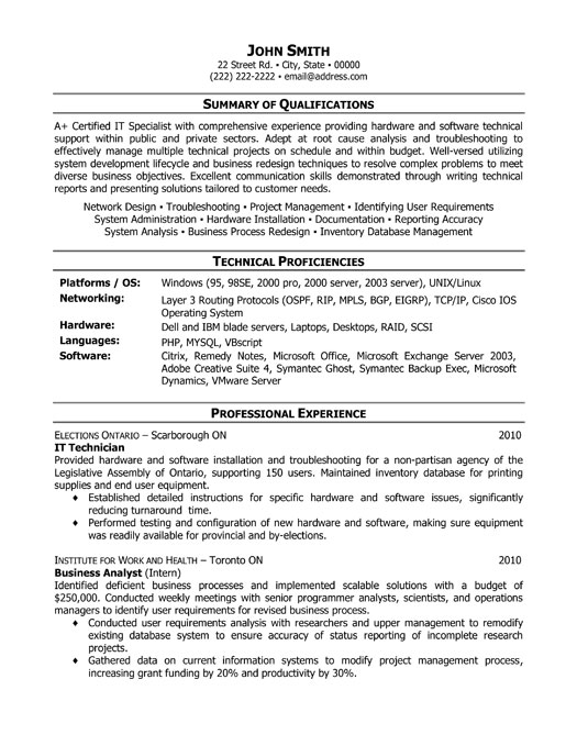 it technician resume template