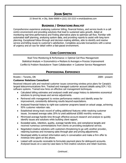business or operations analyst resume template premium