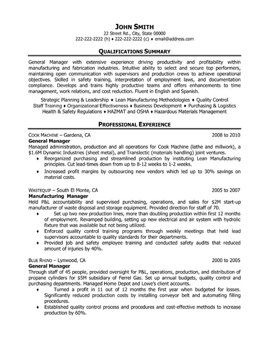 General Operations Manager Resume Template