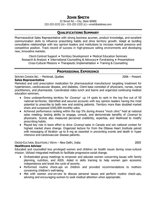 Resume for sales rep
