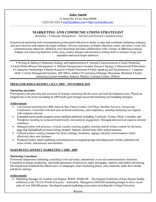 Marketing Specialist Resume Template