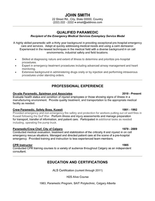 Resume firefighter paramedic