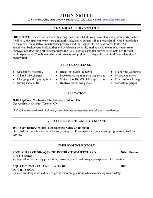 Sample resume automotive mechanic