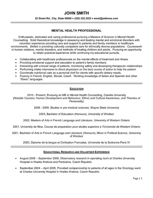 Mental Health Professional Resume Template