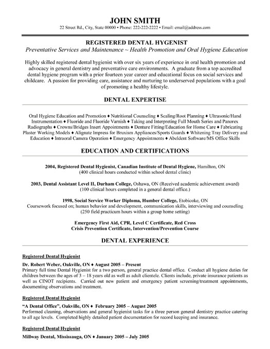 Dental Hygienist Resume Sample