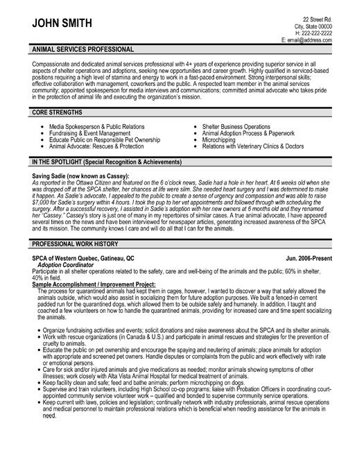 Animal Services Professional Resume Template