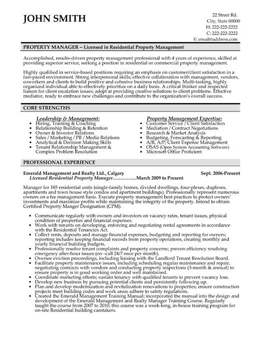 property manager resume sample