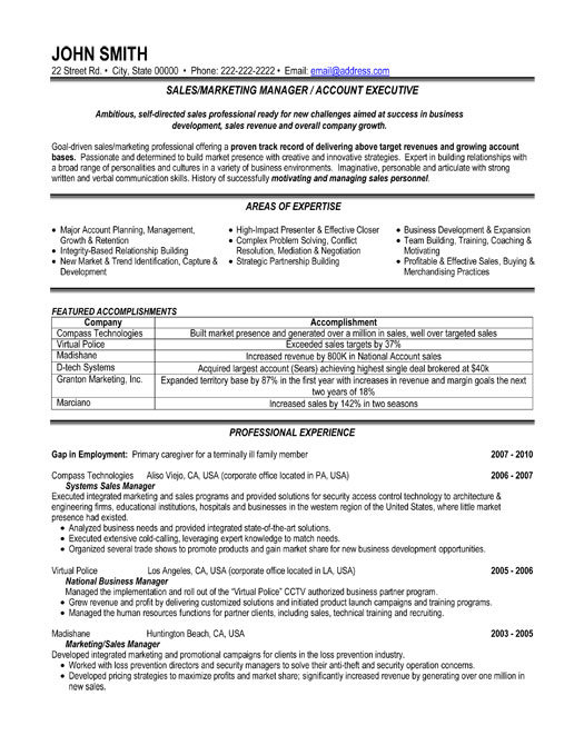 sales or marketing manager resume template