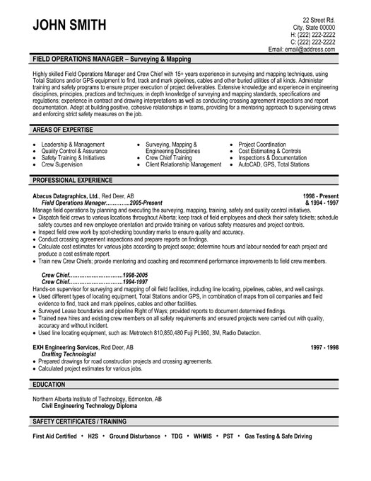Resume format for manager operations