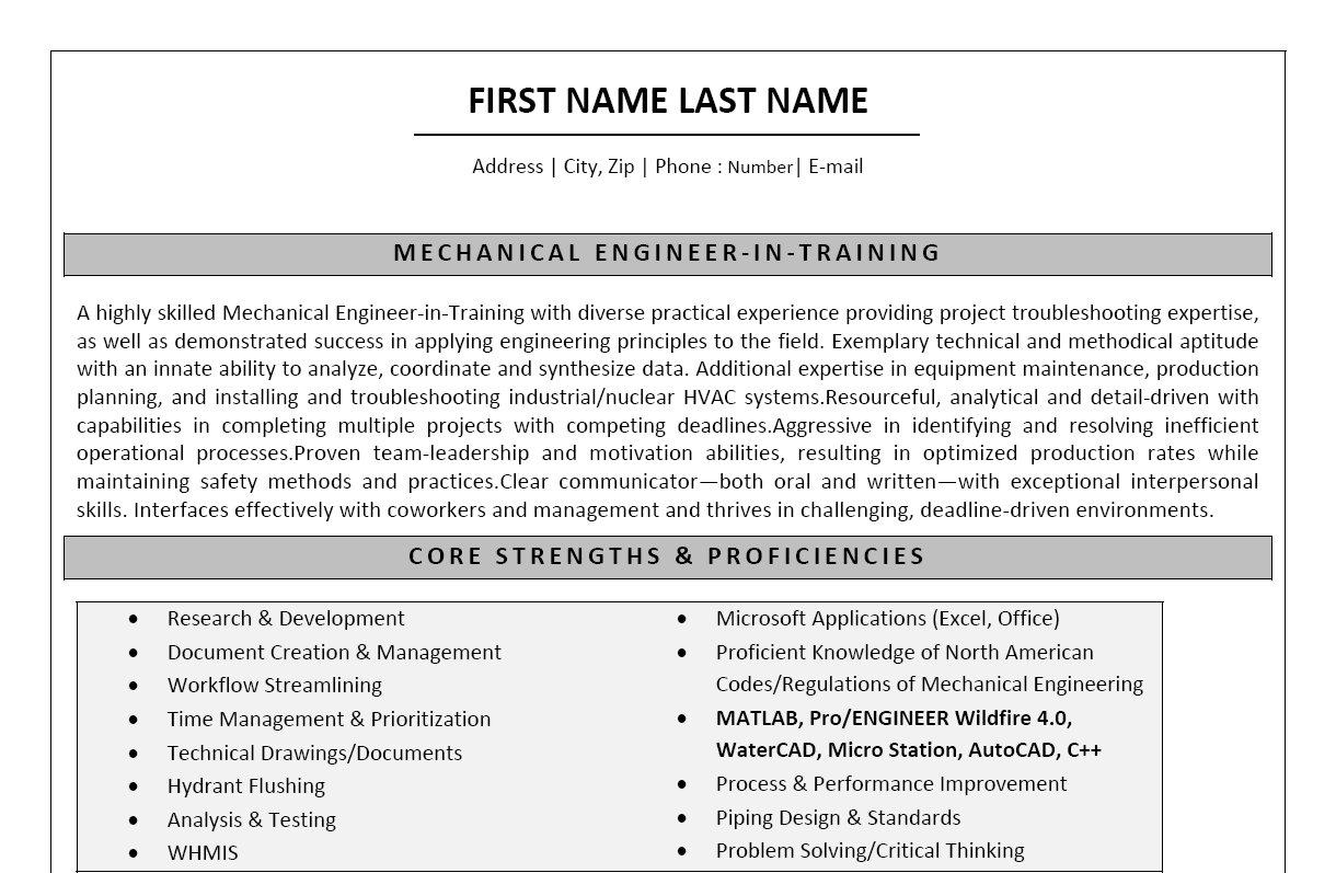 Sample resume engineer in training