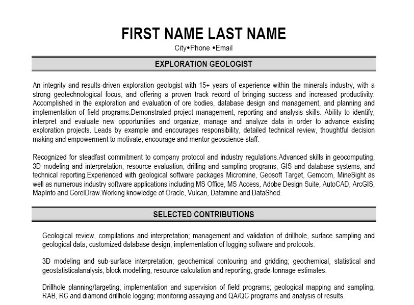geologist resume sample