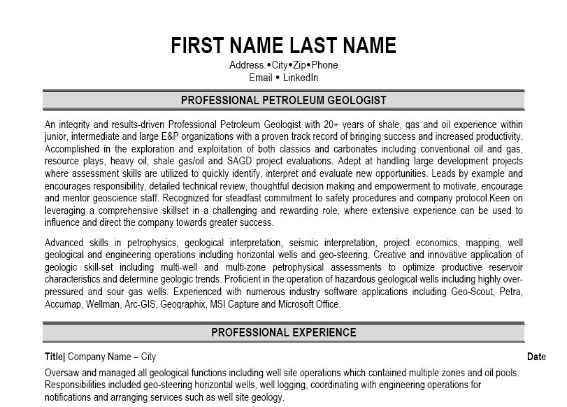Resume Templates For Geologist