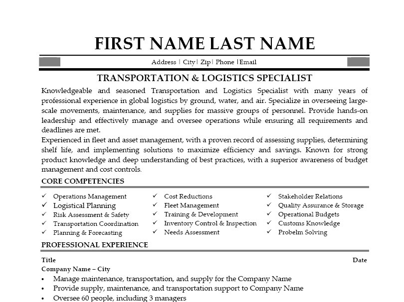 Resume examples logistics specialist