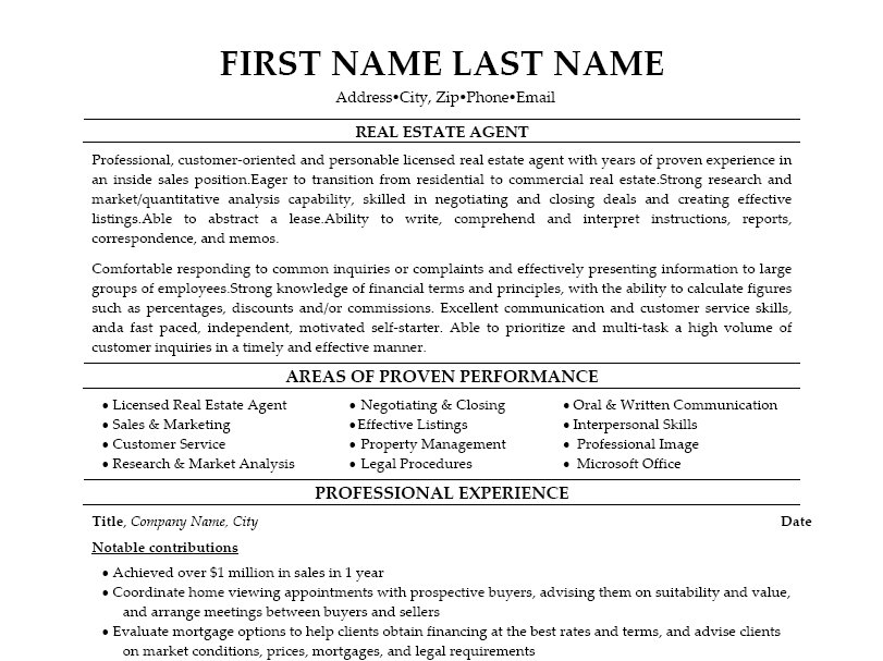 Leasing agent resume objective sample