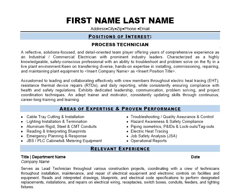 process technician resume template premium resume