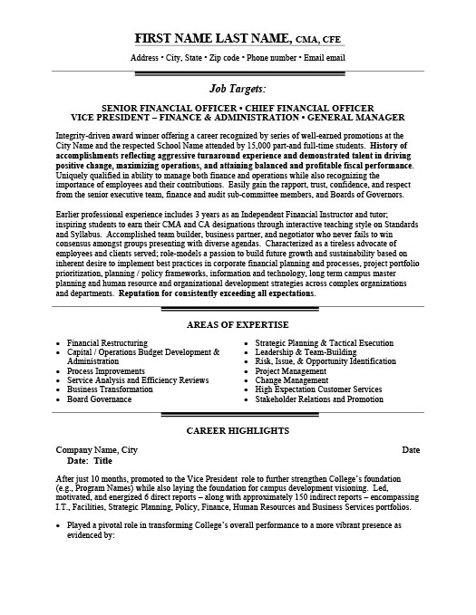 Chief Financial Officer Resume