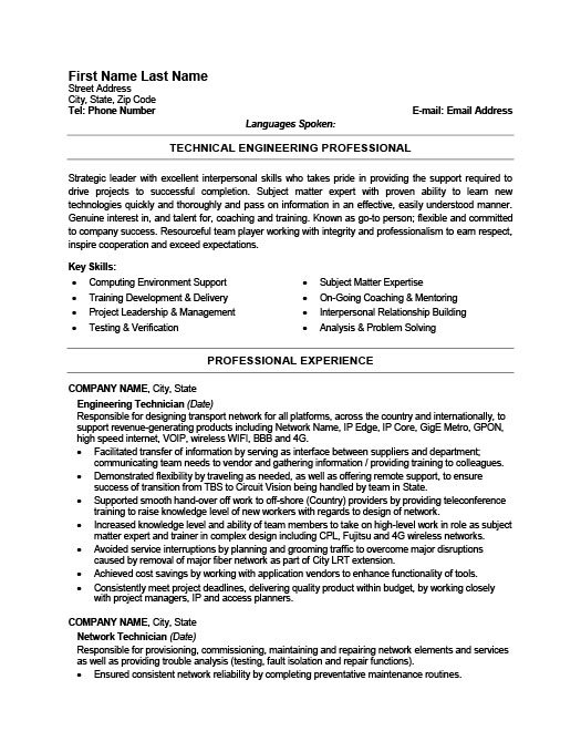 Tehnician resume