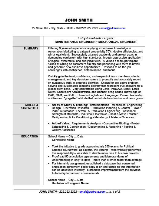 Resume Format For Mechanical Engineer from www.resumetemplates101.com