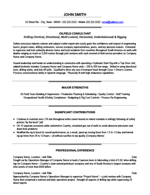 Oilfield Consultant Resume Template Premium Resume Samples Example