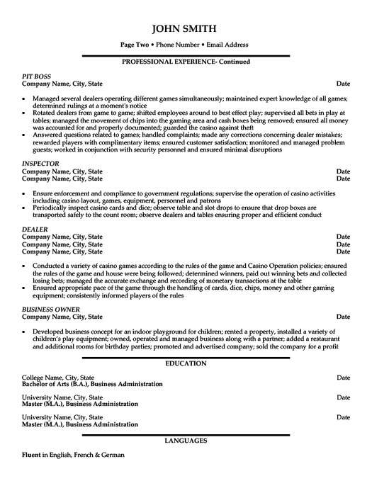 casino manager resumes