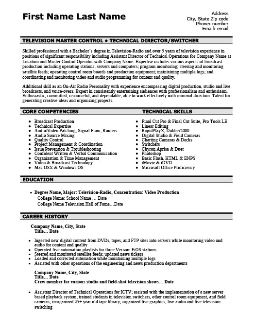 television master controller resume template