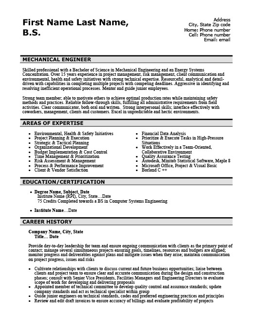mechanical engineer resume template