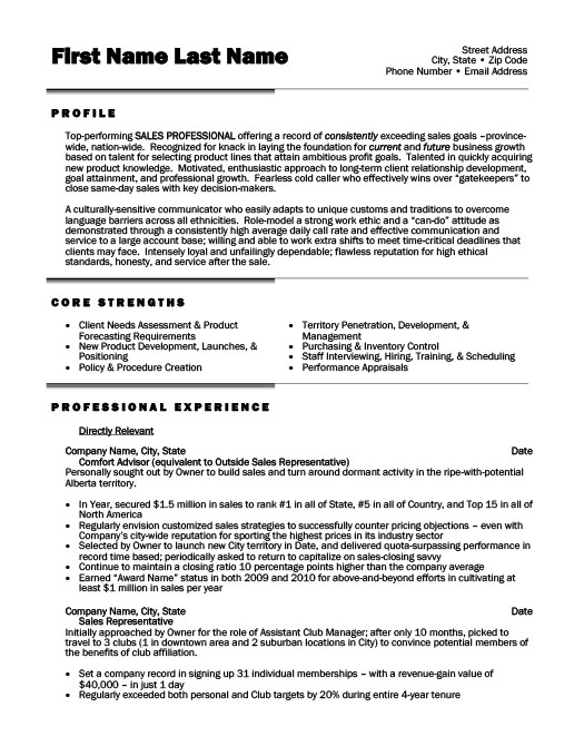 Resume Of Sales Professional Sales Resume Examples