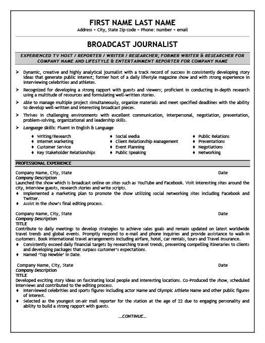 Sample broadcast resume