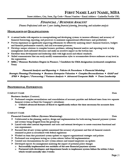 Financial Analyst Resume