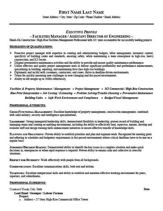 Facilities Manager Resume Template Premium Resume Samples Example