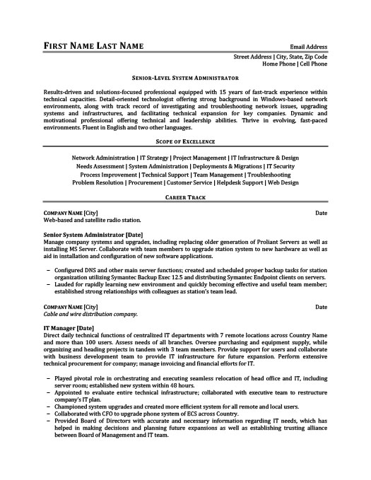 Senior Level System Administrator Resume Template Premium Resume