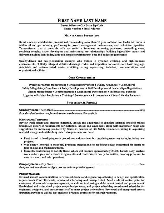 Maintenance Supervisor Resume Template Premium Resume Samples Example