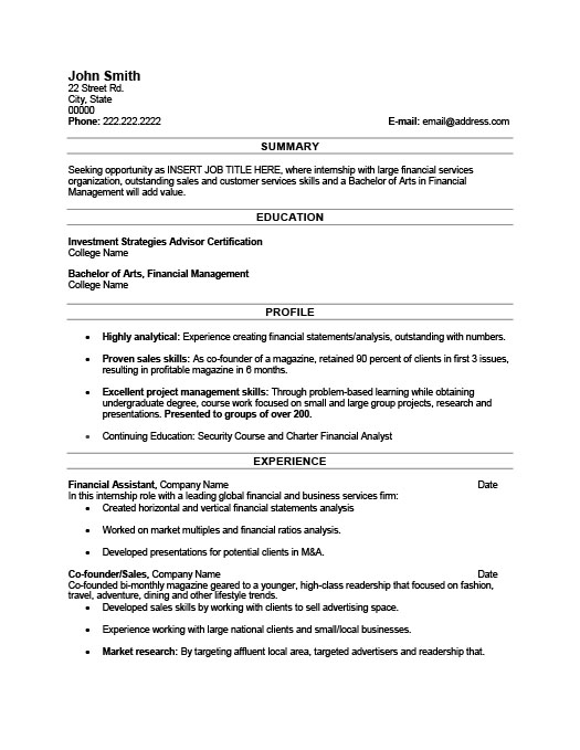 financial assistant resume template