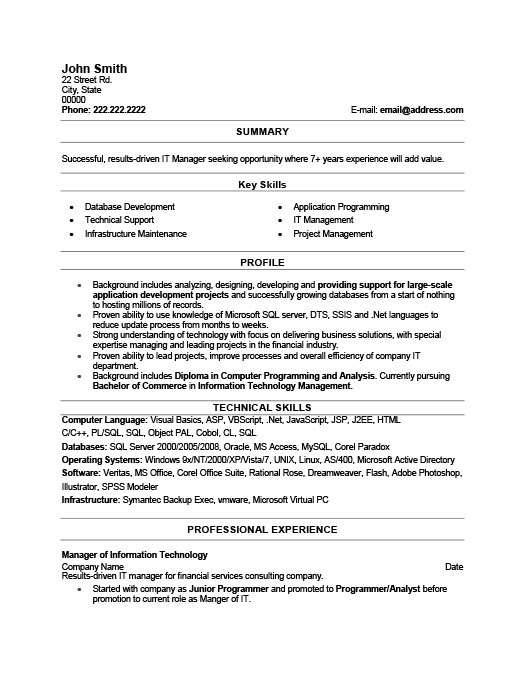 It Manager Resume