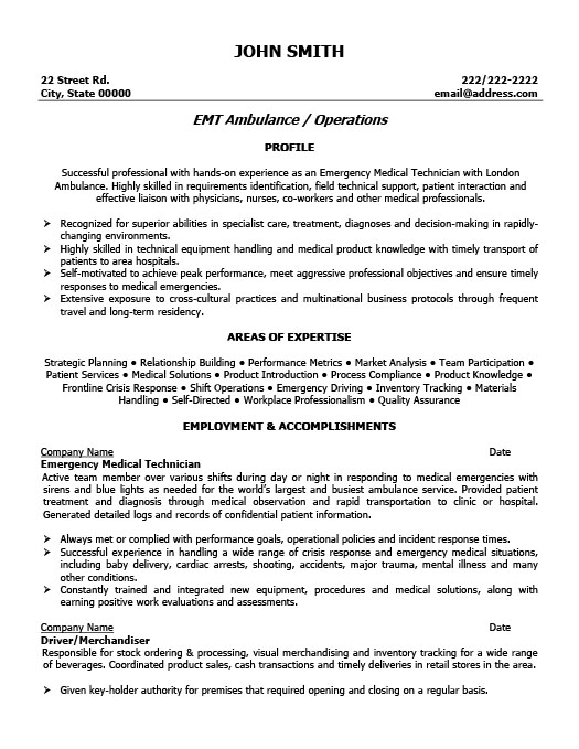 Emergency Medical Technician Resume Template | Premium ...