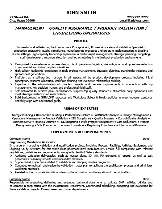 quality assurance manager resume template
