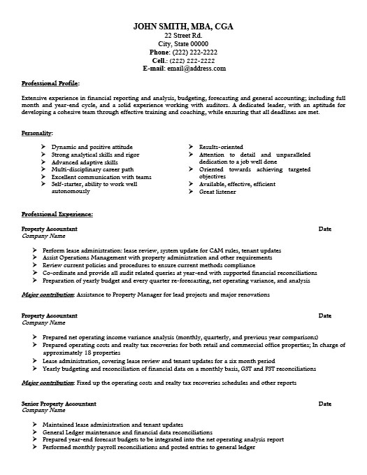 Property accountant resume objective