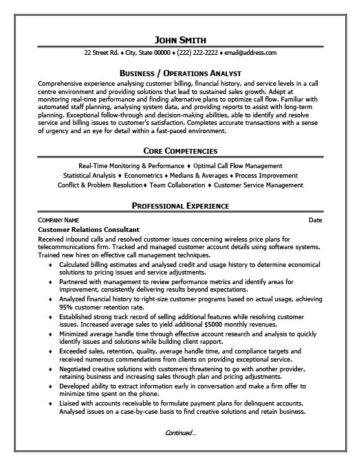 Operations Analyst Resume Business or Operations Analyst Resume