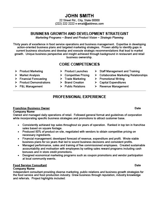 Franchise business owner resume