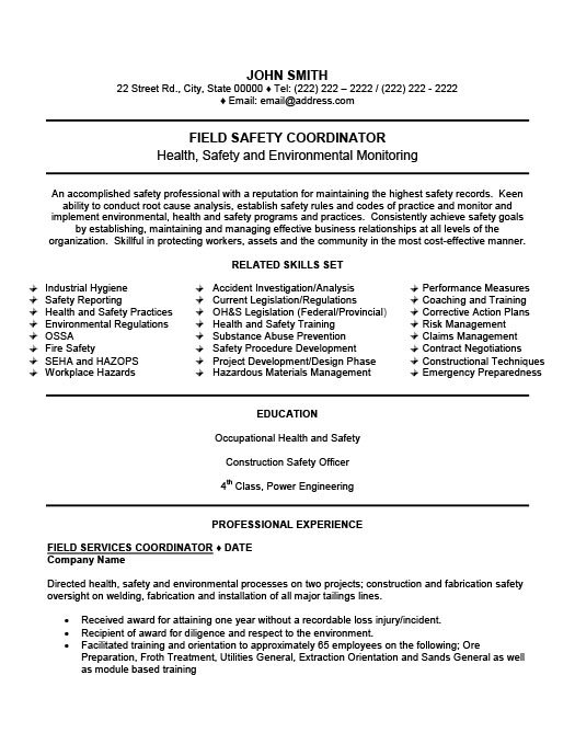 safety resume example
