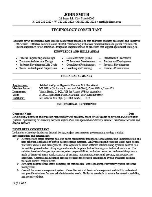 Technology Consultant Resume Template Premium Resume Samples Example