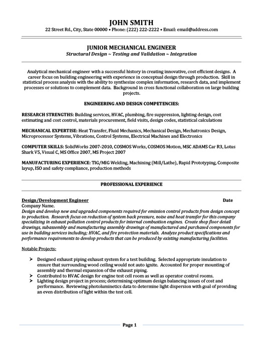 junior mechanical engineer resume template