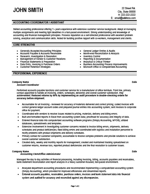 accounting coordinator resume template