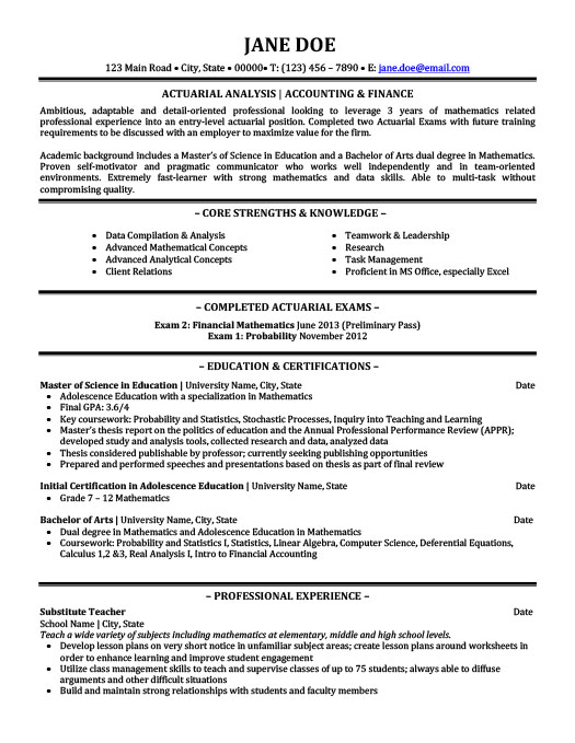 Actuary resume samples