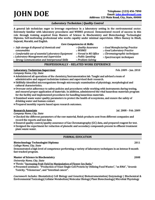 laboratory technician resume template