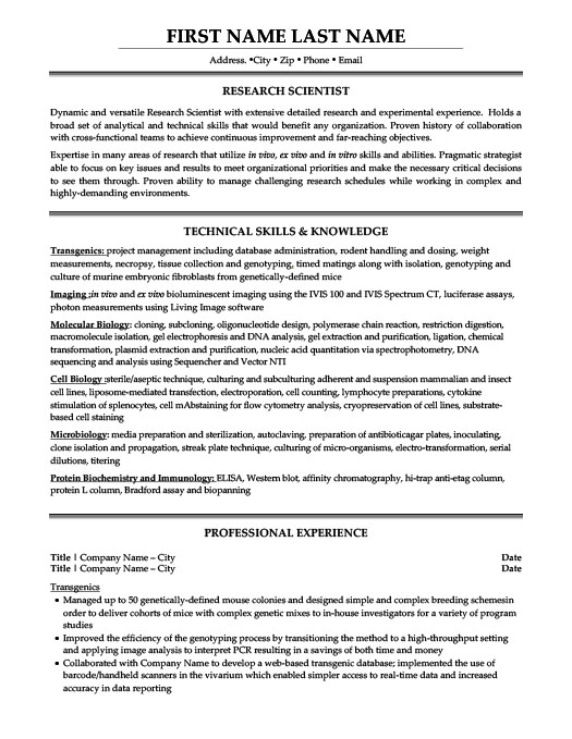 research scientist resume template